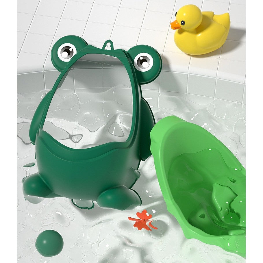 Pisoar pentru Baieti, Forma de Broasca cu Morisca Rotativa, Antrenament Toaleta, Montare cu Ventuze sau Carlig, Plastic Ecologic, Include Perie de Curatare, 29 x 22.5 cm, Verde
