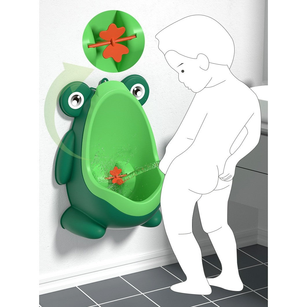 Pisoar pentru Baieti, Forma de Broasca cu Morisca Rotativa, Antrenament Toaleta, Montare cu Ventuze sau Carlig, Plastic Ecologic, Include Perie de Curatare, 29 x 22.5 cm, Verde