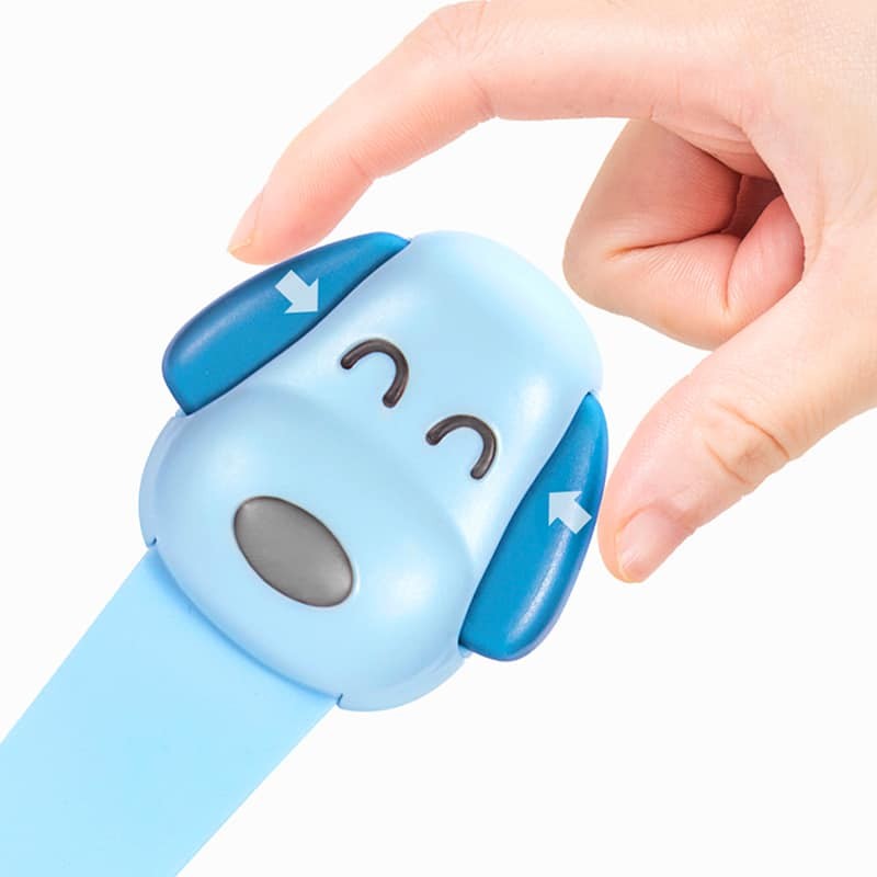 Siguranta pentru Usi si Sertare Copii, Sistem Blocare Frigider si Dulap cu Inchidere Dubla, Autoadeziva si Reglabila, Material ABS, Model Catelus, Albastru