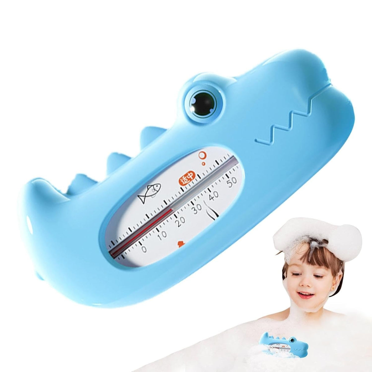 Termometru pentru Baie si Camera, Plutitor si Multifunctional, Fara Mercur cu Kerosen, Rezistent la Apa, Model Crocodil, Material ABS, 12.5x6.5x3.7 cm, Albastru