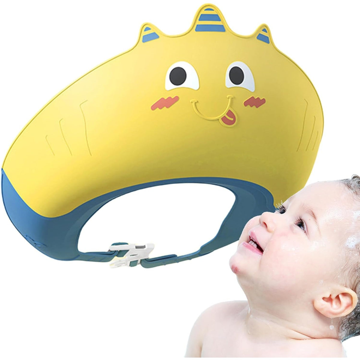 Fippy Casca de Dus pentru Copii, Protectie impotriva Samponului si Apei cu Protectii Urechi, Ajustabila 0-12 Ani, TPE si PP, Model Unicorn, Galben/Albastru