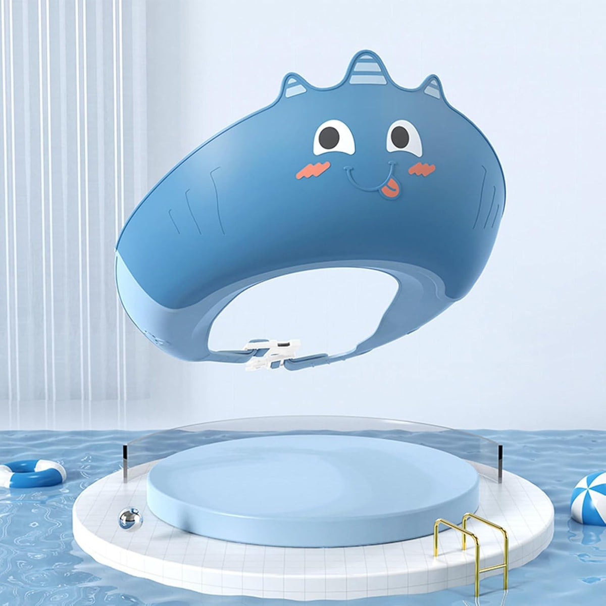 Fippy Casca de Dus pentru Copii, Protectie Baie Impotriva Samponului si Apei, Ajustabila, Material TPE si PP, 0-12 Ani, Model Unicorn, Albastru, 20 x 23 cm