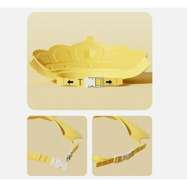 Fippy Casca de Dus pentru Copii, Protectie Baie Impotriva Samponului si Apei, Ajustabila, TPE si PP, Model Coroana, 0-12 Ani, Galben