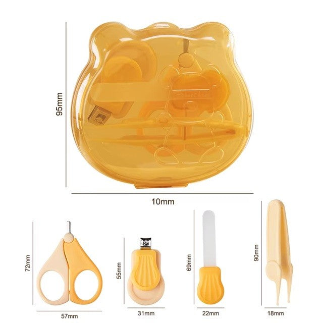 Set Îngrijire Unghii pentru Bebeluși și Nou-Născuți, Trusă Completă cu Foarfece, Unghieră, Pilă și Pensetă, Cutie Depozitare Ursuleț, Plastic și Oțel Inoxidabil, 0 Luni+, Galben