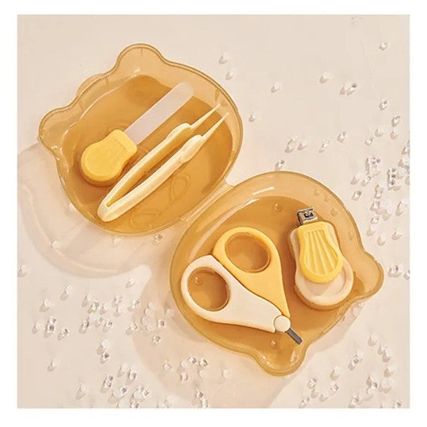 Set Îngrijire Unghii pentru Bebeluși și Nou-Născuți, Trusă Completă cu Foarfece, Unghieră, Pilă și Pensetă, Cutie Depozitare Ursuleț, Plastic și Oțel Inoxidabil, 0 Luni+, Galben