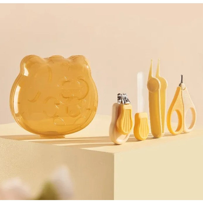 Set Îngrijire Unghii pentru Bebeluși și Nou-Născuți, Trusă Completă cu Foarfece, Unghieră, Pilă și Pensetă, Cutie Depozitare Ursuleț, Plastic și Oțel Inoxidabil, 0 Luni+, Galben
