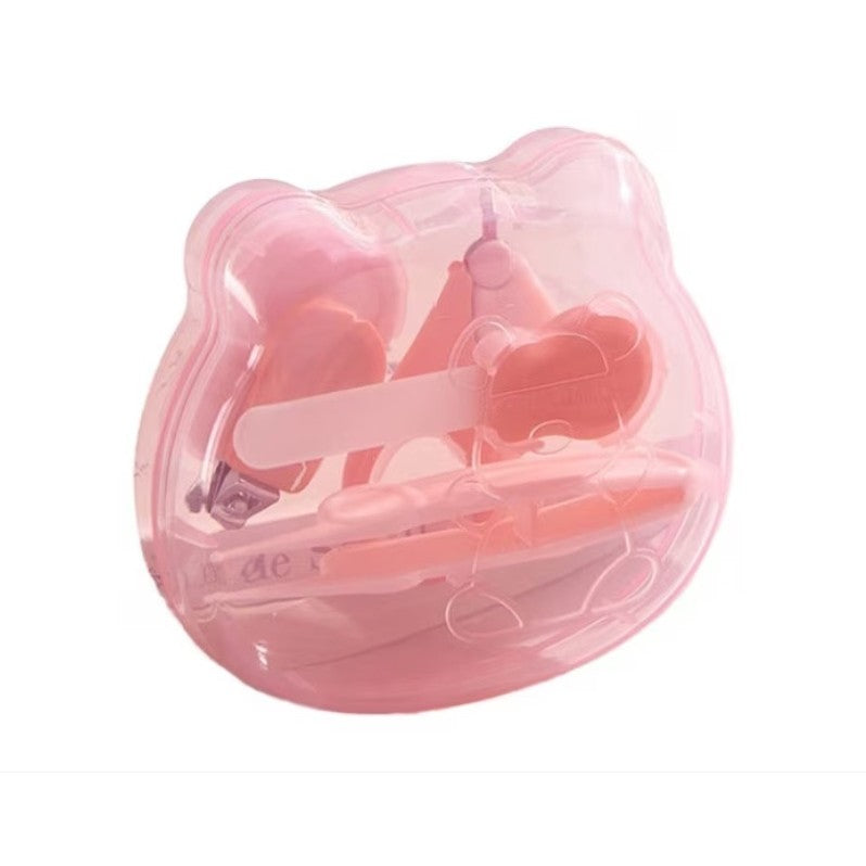 Set Îngrijire Unghii pentru Bebeluși, Trusă Completă cu Unghieră, Foarfece, Pilă și Pensetă, Suport Ursulet, Oțel Inoxidabil și Plastic, 0 Luni+, 10 x 9.5 cm, Roz