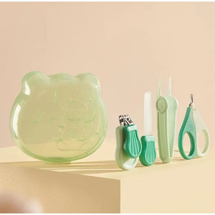 Set Îngrijire Unghii pentru Bebeluși și Nou-Născuți, Trusă Completă cu Unghieră, Foarfece, Pilă și Pensetă, Cutie Ursuleț, Plastic și Oțel Inoxidabil, 10 x 9.5 cm, Verde, 0 Luni+