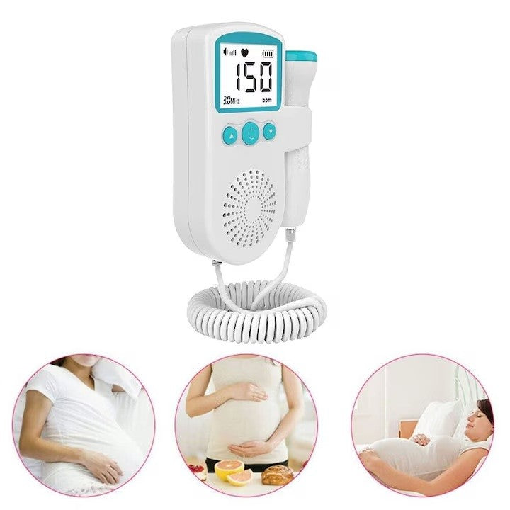 Monitor Fetal Doppler Portabil, Dispozitiv Monitorizare Sarcina si Ritm Cardiac, Ecran LCD 4.5 cm, Sonda Impermeabila 3.0 MHz, Material ABS, 12.8 x 9.6 x 3 cm, Verde