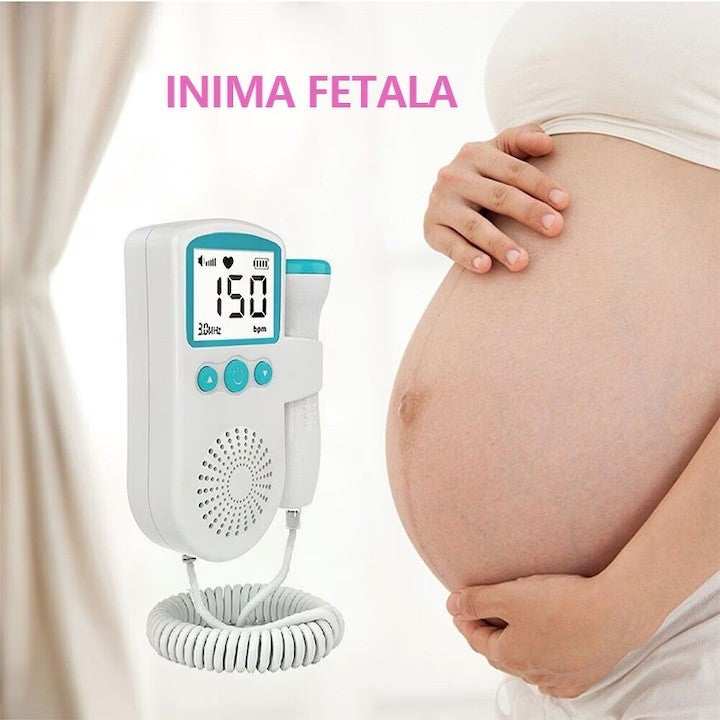 Monitor Fetal Doppler Portabil, Dispozitiv Monitorizare Sarcina si Ritm Cardiac, Ecran LCD 4.5 cm, Sonda Impermeabila 3.0 MHz, Material ABS, 12.8 x 9.6 x 3 cm, Verde