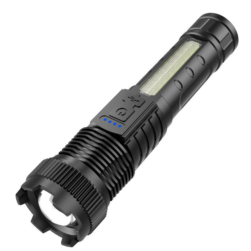 Lanterna LED Telescopica P50, Zoom Ajustabil, 100W, 2 Surse de Lumina, Incarcare USB, Raza 200m, IPX5, Acumulator 1200 mAh, Negru