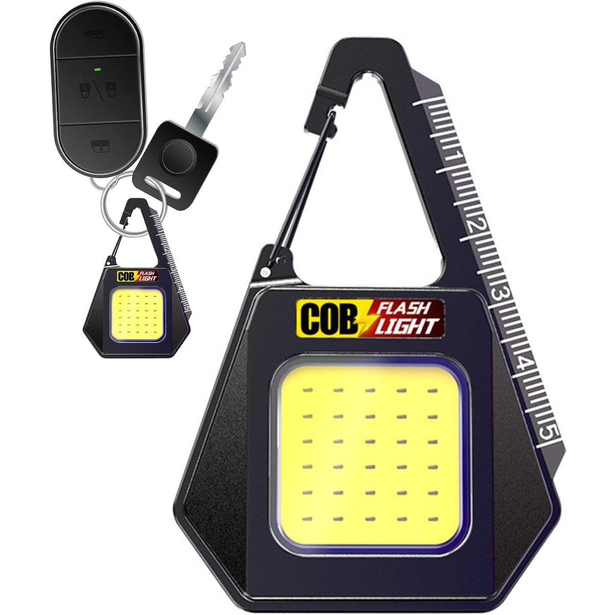 Lanterna Tip Breloc LED COB, Incarcare USB-C, Spate Magnetic si Rigla de Masurat, Rezistenta la Apa, ABS, 500 Lumeni, 5W, 500 mAh, Negru si Galben