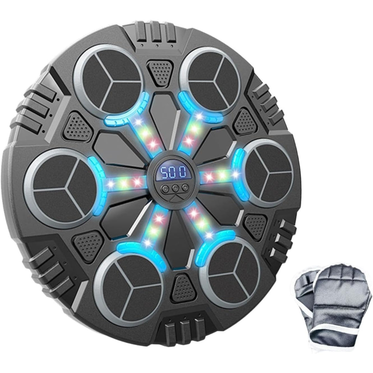 Jucarie De Boxat Inteligenta Cu Muzica Si Lumini, Bluetooth, 6 Tinte Interactive, Incarcare USB, Aplicare Ventuze, Manusi Incluse, 32x27x3.5 cm, Negru