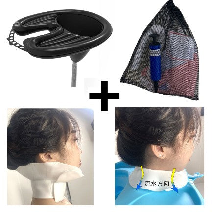 Bazin Gonflabil pentru Spalat pe Cap, Set Complet cu Pompa si Guler Ajustabil, Design Ergonomic pentru Persoane cu Mobilitate Redusa, Material PVC, 81 x 60 x 38 cm, Negru