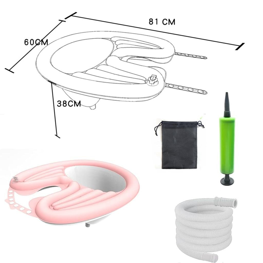Set Gonflabil pentru Spalat pe Cap, Vas Portabil cu Guler Ajustabil si Pompa, PVC, 81 x 60 x 38 cm, Roz