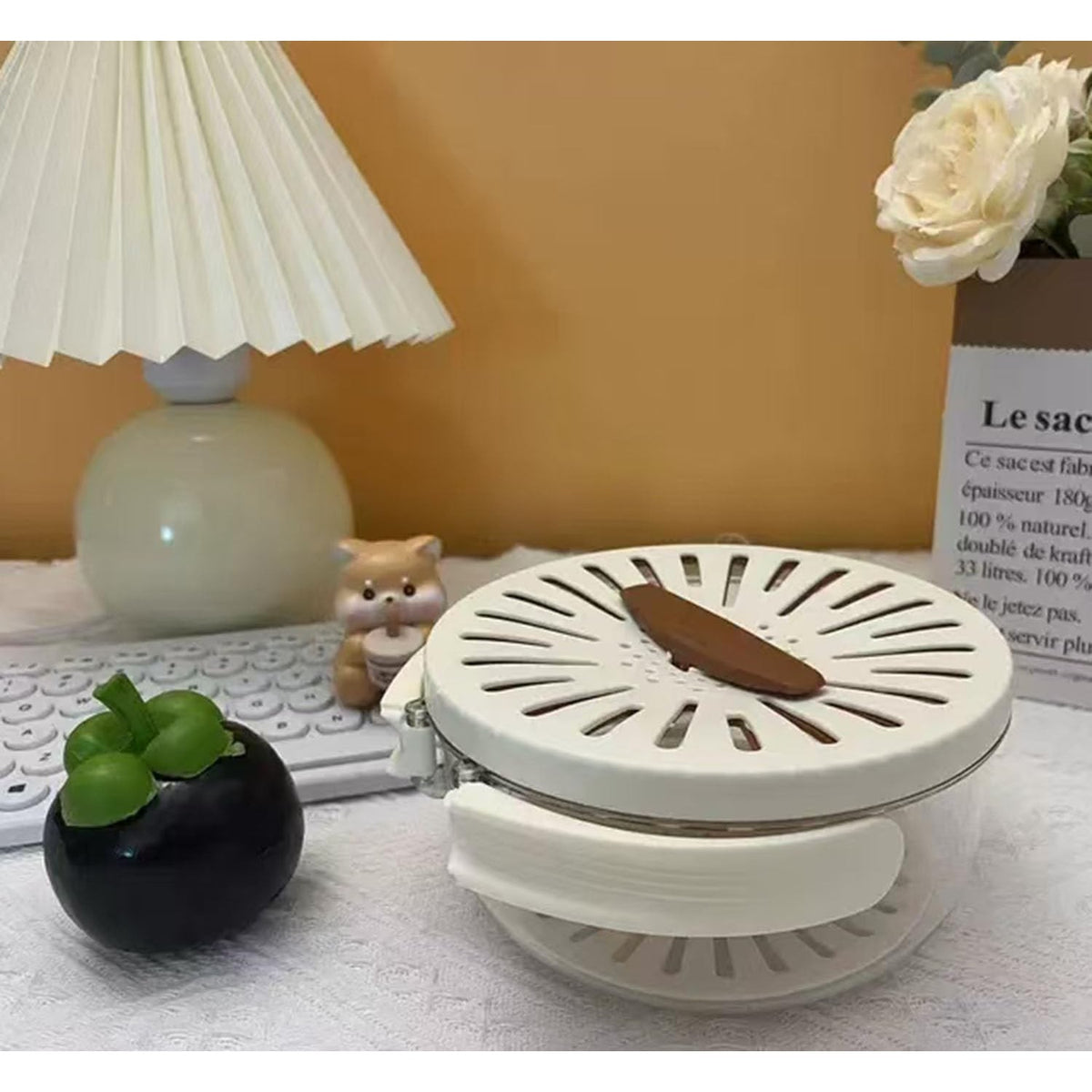 Strecuratoare 2 In 1 Pentru Fructe Si Legume, Cos De Scurgere Cu Cutie Depozitare Si Capac, Maner Pliabil, Polipropilena, 15.5 x 8.3 cm, Maro
