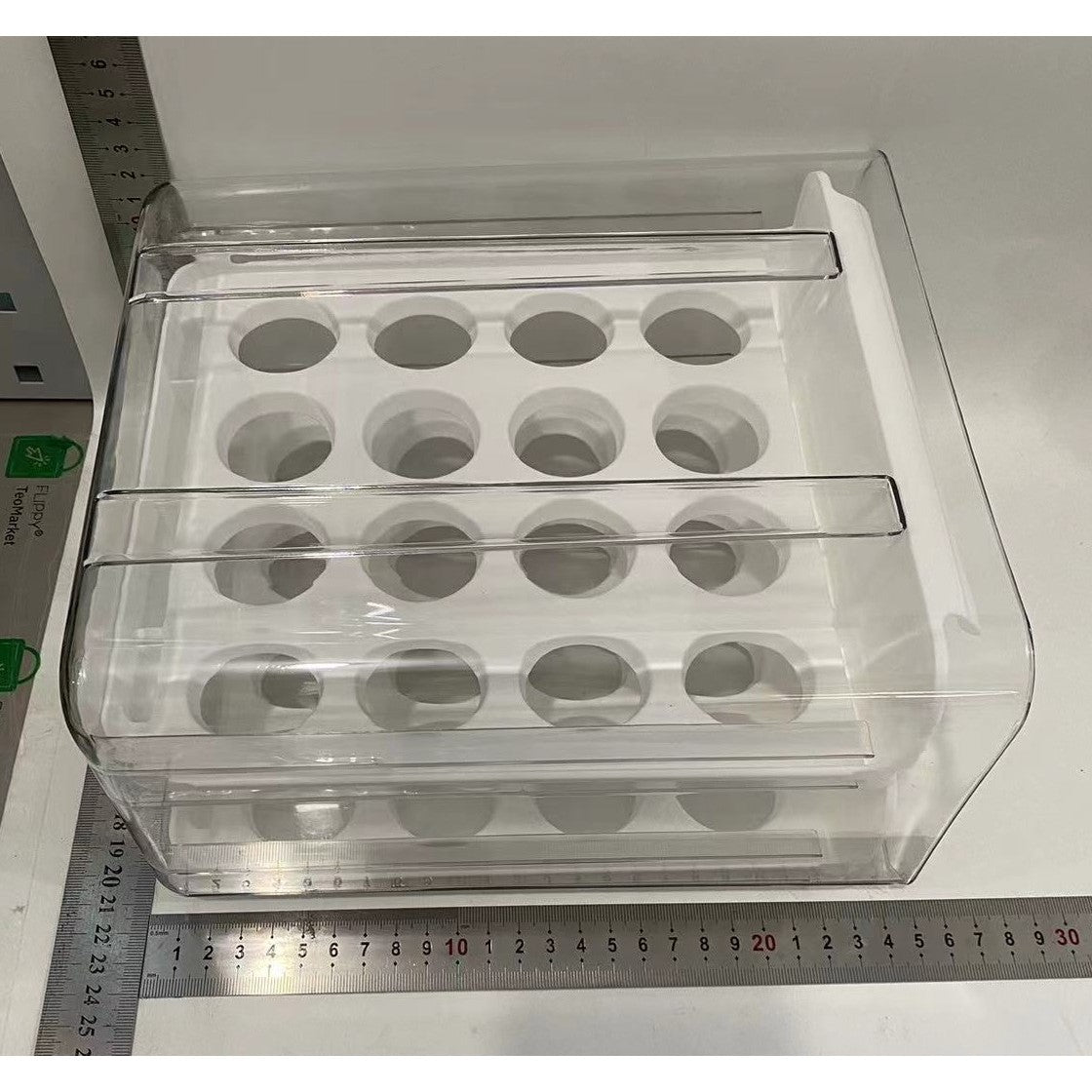 Suport pentru Oua cu 2 Straturi, Organizator Frigider Tip Sertar, Recipient Depozitare Stivuibil, Material PET si PP, Capacitate 32 Oua, 23.5 x 21.5 cm, Alb/Transparent