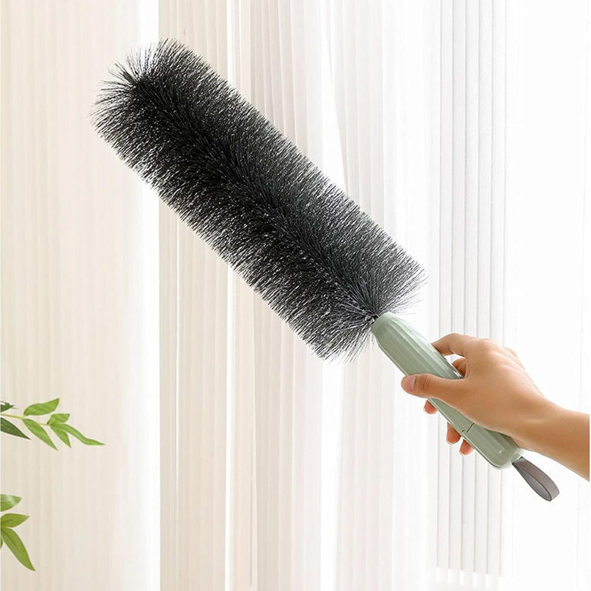 Perie Multifuncțională 2 în 1 pentru Curățarea Prafului, Cap Flexibil cu Peri și Burete, ABS și Lână PET, 38 x 11 cm, Verde