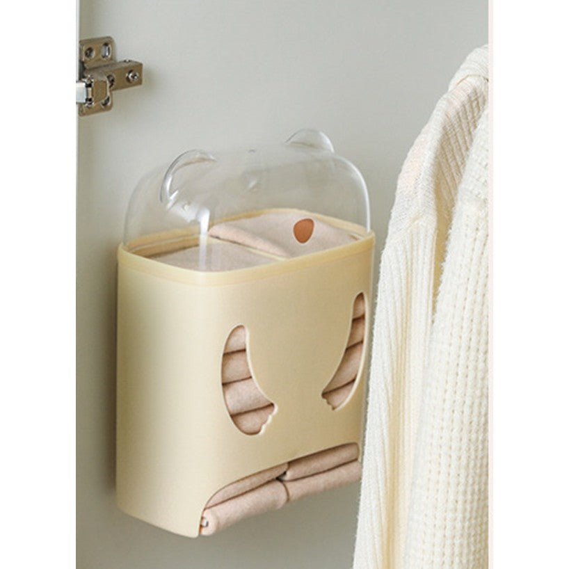 Cutie de Depozitare Suspendata, Montare pe Perete cu Adeziv Fara Perforare, Organizator Model Urs, Material ABS si PP, 18 x 11 x 25 cm, Crem