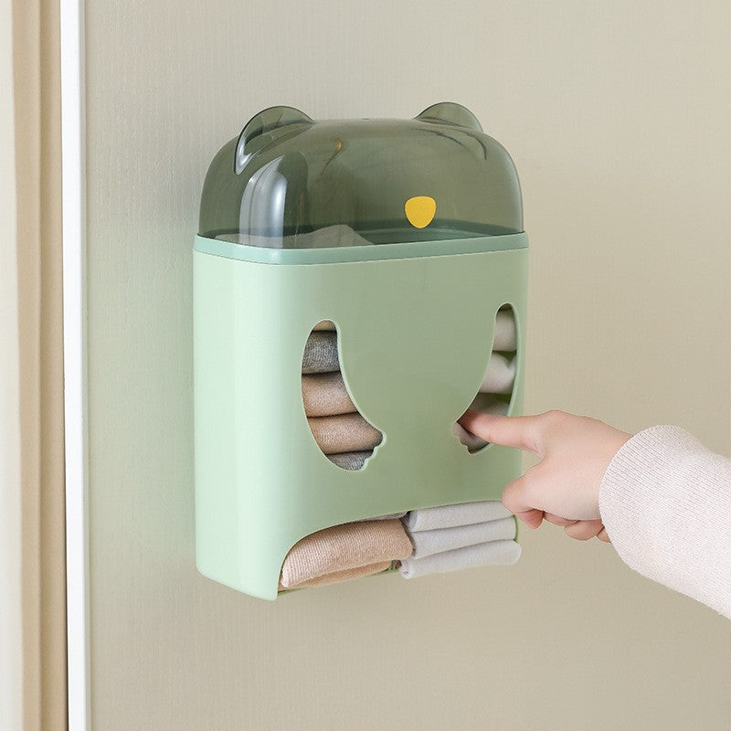 Cutie Depozitare Perete, Organizator Vertical cu Montare Autoadeziva Fara Perforare, Design Urs, Plastic ABS, 18 x 11 x 25 cm, Verde