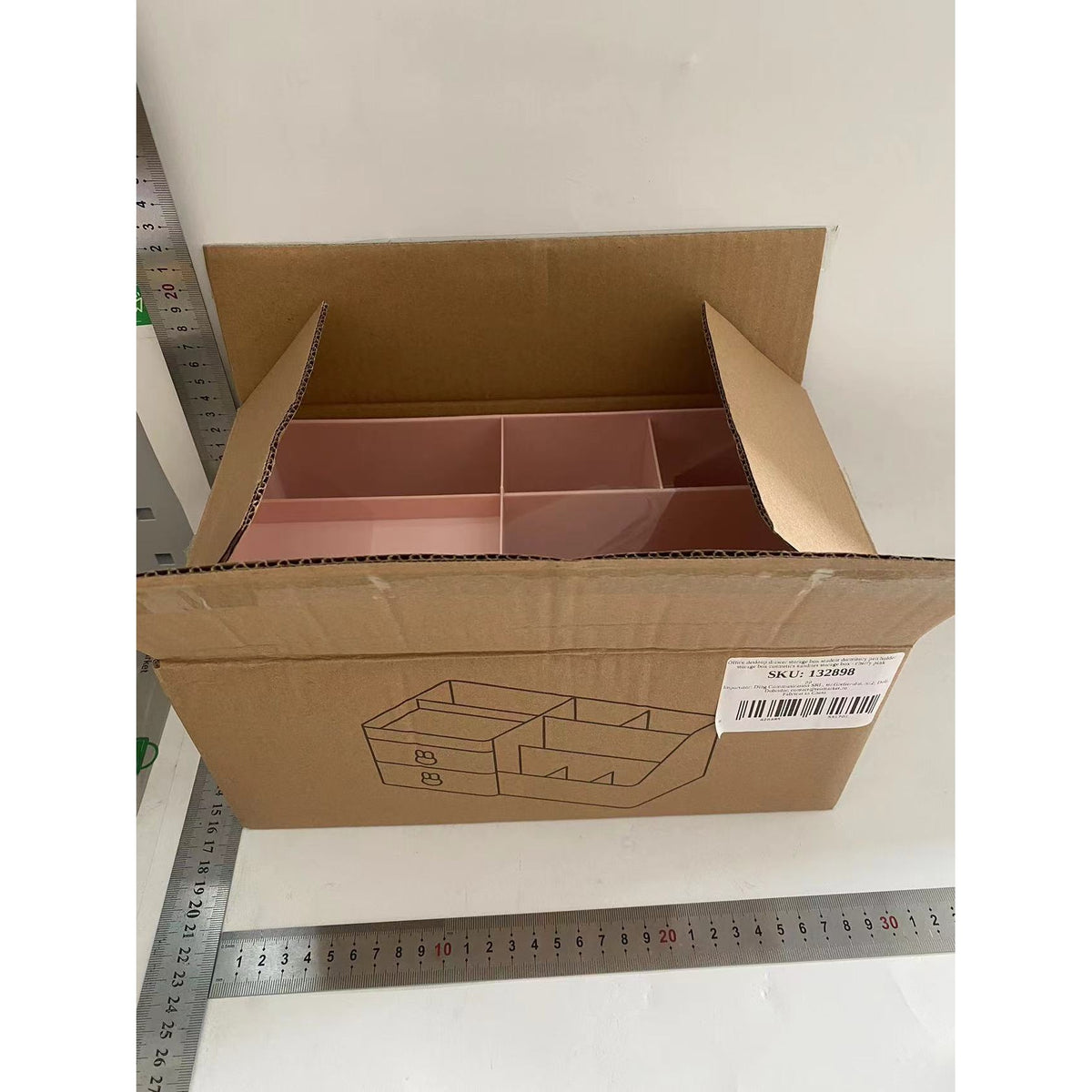 Organizator Cosmetice si Papetarie pentru Birou, Cutie Depozitare cu 2 Sertare si Compartimente Multiple, Design Iepuras, Plastic Rezistent, 27.5x15.5x12 cm, Roz