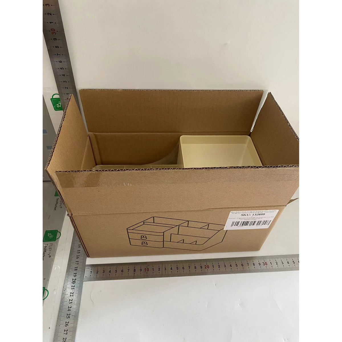 Organizator Cosmetice si Papetarie, Cutie de Depozitare pentru Birou, 2 Sertare si Compartimente Multiple, Model Iepuras, Plastic Rezistent, 27.5x15.5x12 cm, Crem