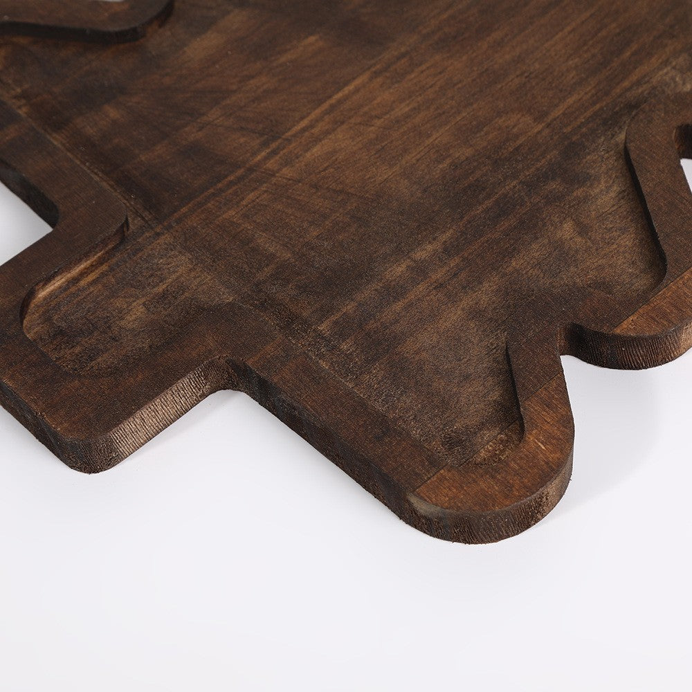 Farfurie din Lemn pentru Servire, Tava Tematica Craciun in Forma de Brad, Margini Rotunjite, Lemn Natural, 21 x 27.5 cm, Maro Rustic