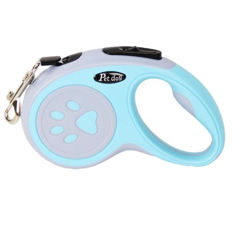 Lesa Automata Retractabila pentru Caini, Mecanism de Blocare cu Control Rapid, Nylon si ABS Durabil, Lungime 3m, Greutate Maxima 20 kg, Gri/Bleu, 8x12x4 cm