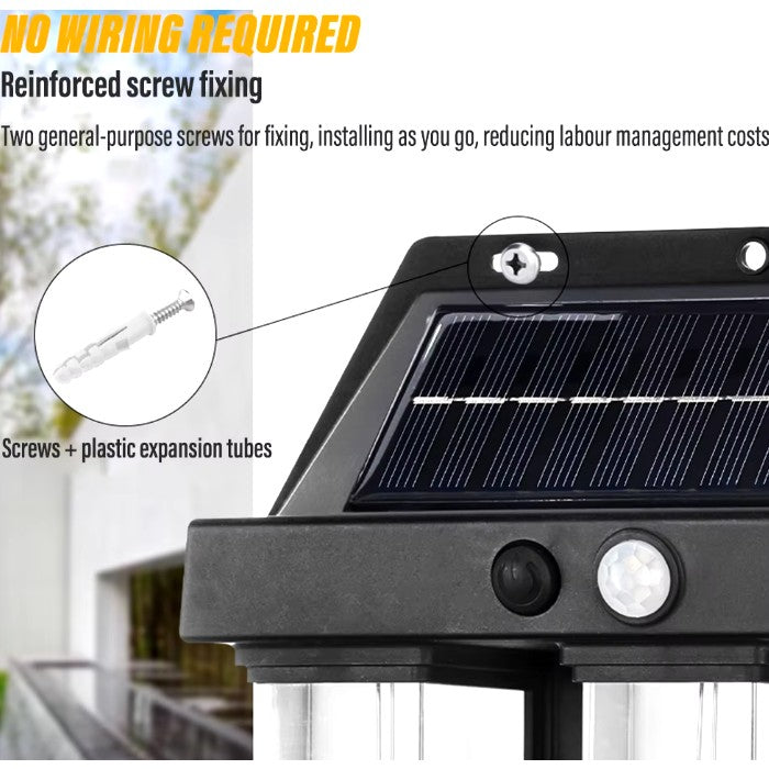 Lampa Solara LED Decorativa de Perete si Exterior, Iluminat Ambiental Suspendat, Rezistenta la Intemperii, Acumulator 800mAh, Plastic, 15x13x6 cm, Neagra