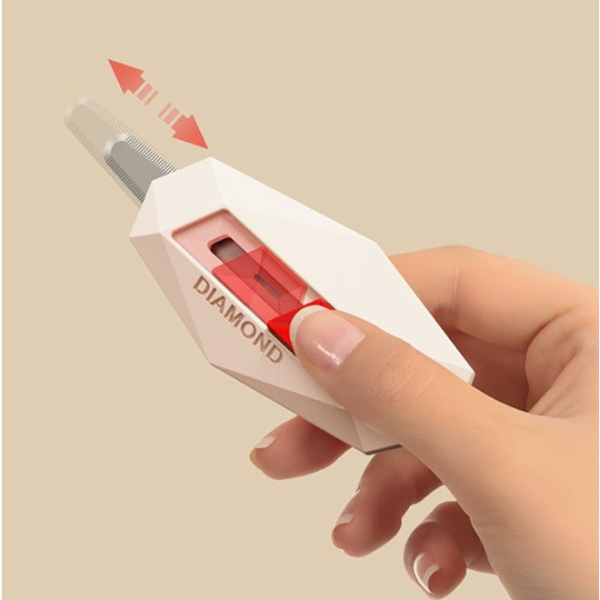 Cutter pentru Cutii si Colete, Varf Rotunjit cu Lama Zimtata, Rebound Automat si Magnet, ABS si Otel Inoxidabil, Tip Breloc, 6.5x3.5 cm, Crem