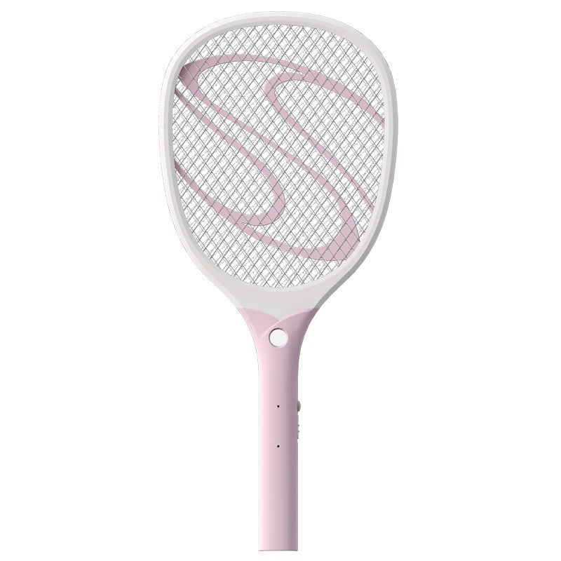 Paleta Electrica pentru Tantari si Muste cu LED, Incarcare USB, Racheta Anti-Insecte cu Impuls Inalta Tensiune, Plastic Durabil, Alb-Roz