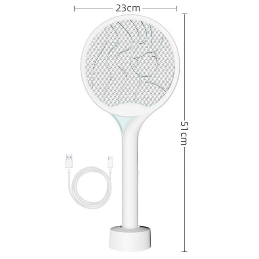 Paleta Electrica Tantari si Muste 2in1, Lampa Anti-Insecte Reincarcabila USB, Putere 2600V, Design Ergonomic cu Stand, Plastic, 23x51 cm, Alb
