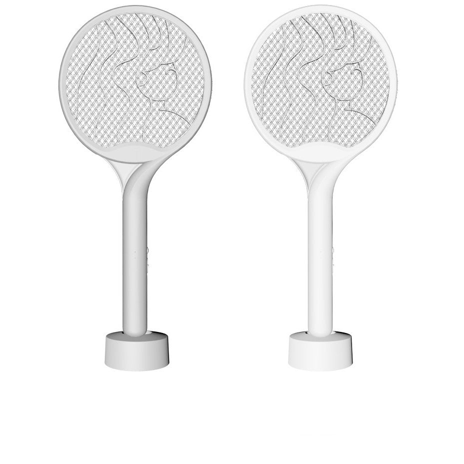 Paleta Electrica Tantari si Muste 2in1, Lampa Anti-Insecte Reincarcabila USB, Putere 2600V, Design Ergonomic cu Stand, Plastic, 23x51 cm, Alb