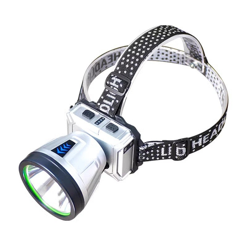 Lanternă Frontală LED Cu Funcție Power Bank, Încărcare USB și Afișaj Baterie, 3 Trepte De Lumină, Rază 200m, Rezistentă La Apă, ABS și Aluminiu, 5W, 1200 mAh, Argintiu