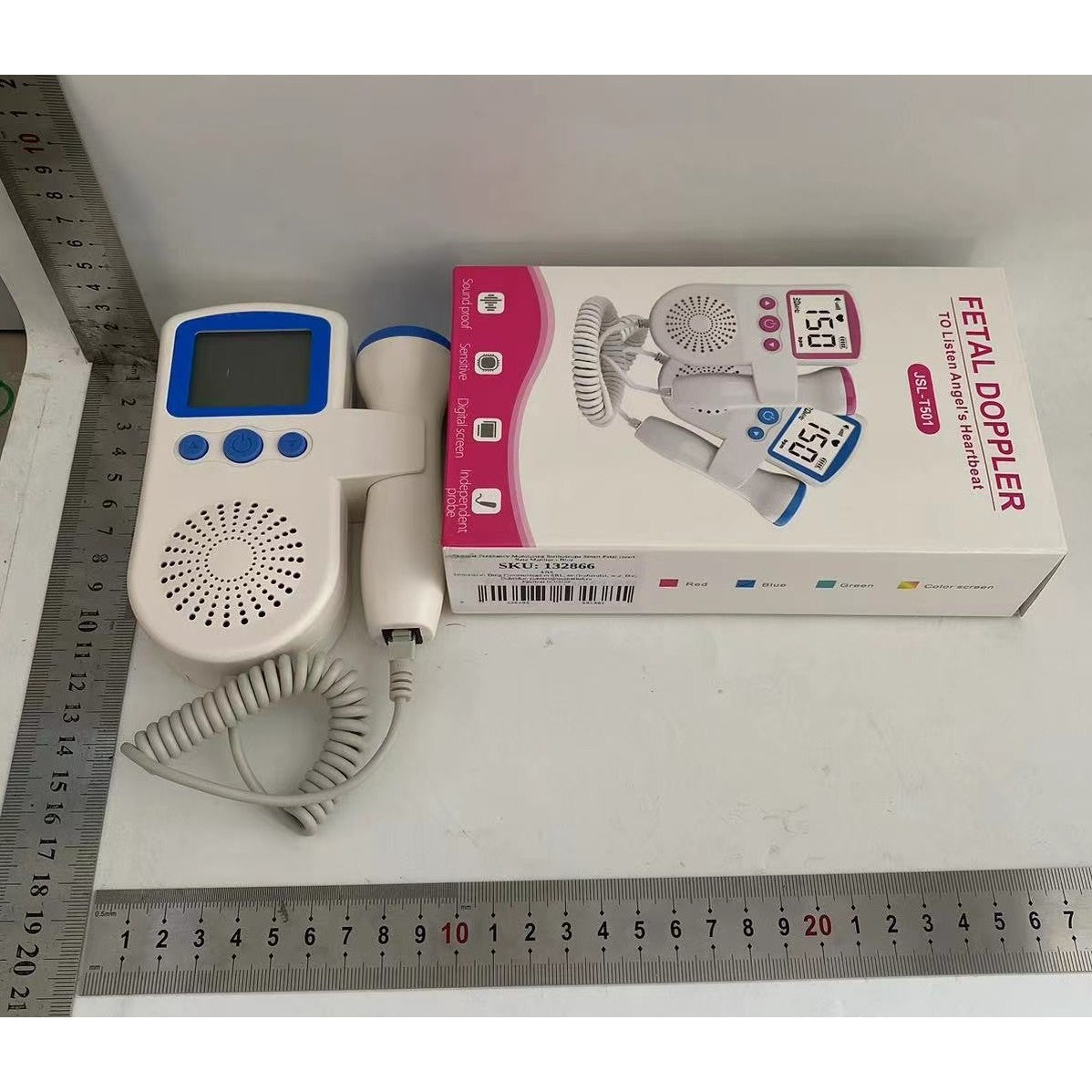 Monitor Fetal Doppler Portabil, Dispozitiv Ascultare Bătăi Inimă Făt, Ecran LCD 4.5 cm, Sondă Impermeabilă 3.0 MHz, Utilizare de la 9 Săptămâni, Material ABS, Albastru