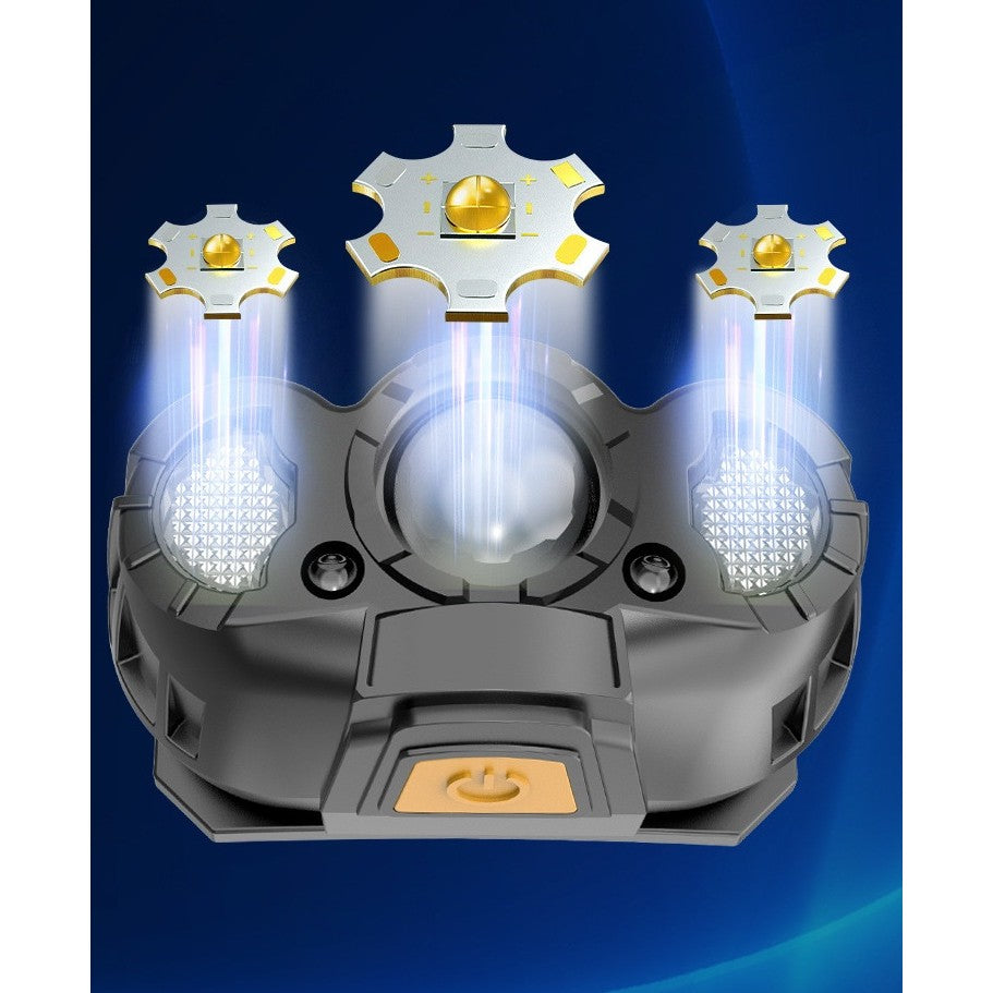Lanterna LED de Cap cu Senzor de Miscare, Incarcare USB Tip C, 5W, 6 Trepte de Lumina, Rezistenta la Apa, Material ABS, 400 mAh, Gri