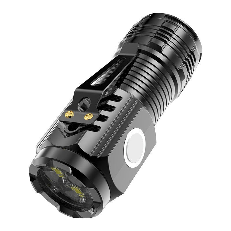 Lanterna Mini LED cu 3 Nuclee, Incarcare USB Rapida, Baza Magnetica si Suport de Agatat, 5 Moduri Iluminare, Autonomie 4-20h, Material ABS, 5W, Negru