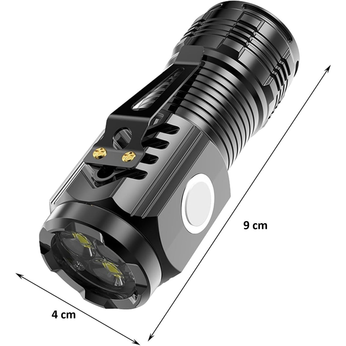 Lanterna Mini LED cu 3 Nuclee, Incarcare USB Rapida, Baza Magnetica si Suport de Agatat, 5 Moduri Iluminare, Autonomie 4-20h, Material ABS, 5W, Negru