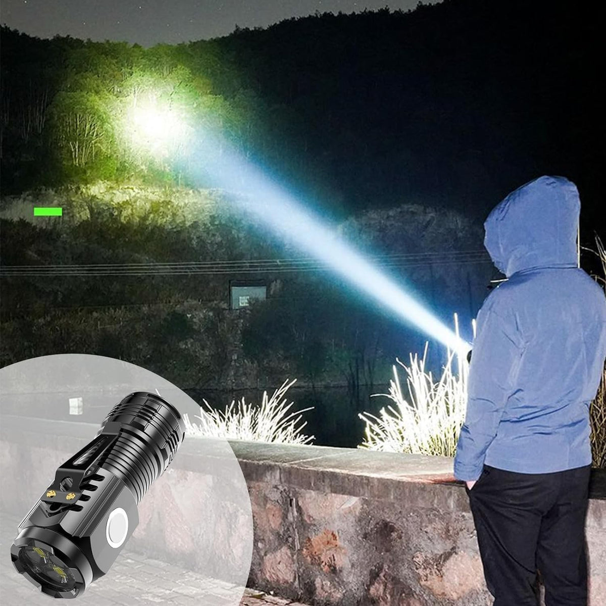 Lanterna Mini LED cu 3 Nuclee, Incarcare USB Rapida, Baza Magnetica si Suport de Agatat, 5 Moduri Iluminare, Autonomie 4-20h, Material ABS, 5W, Negru