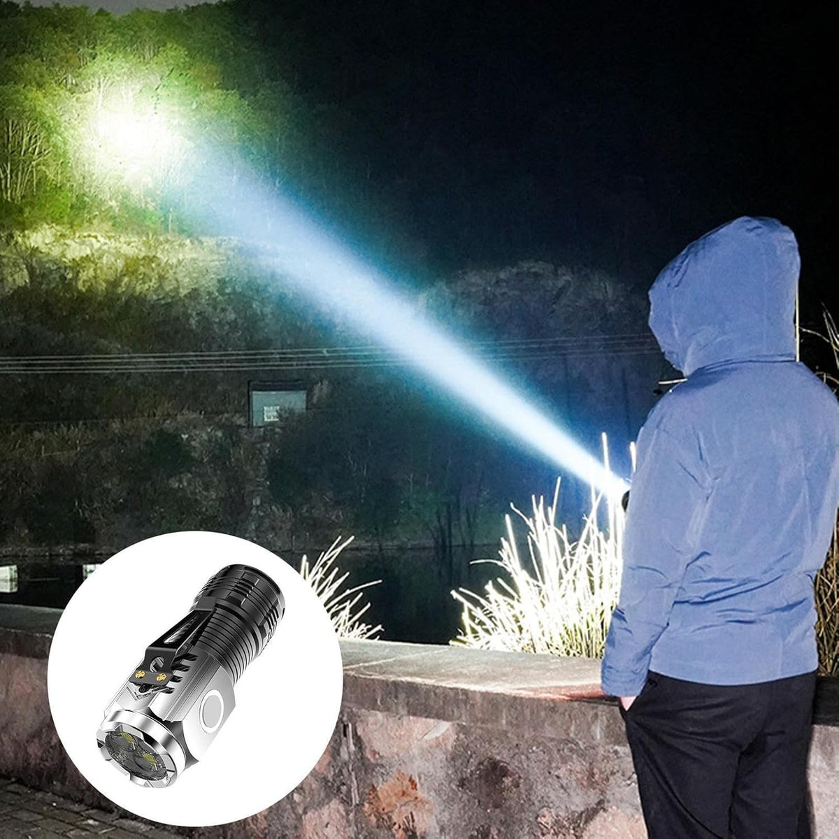 Lanterna Mini LED cu 3 Nuclee, Incarcare USB, Baza Magnetica si Clema de Agatat, 5 Moduri Iluminare, 5W, Autonomie 4-20h, Raza 200m, ABS, Argintiu