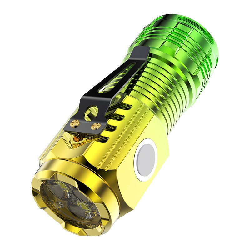 Lanterna Mini LED cu 3 Nuclee, Incarcare USB Rapida, Baza Magnetica si Clema Agatare, 5 Moduri Iluminare, Autonomie 4-20h, Material ABS, 5W, 100-200 m, 8 x 3 x 2.6 cm, Galben/Verde