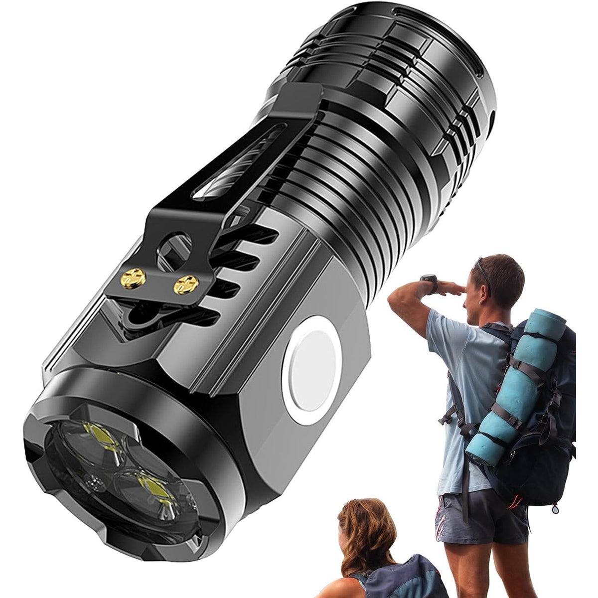 Lanterna Mini LED Reincarcabila USB, 3 Nuclee LED, 5 Moduri Iluminare, Baza Magnetica si Clema Agatare, ABS, 8 x 3 cm, Negru Galvanizat