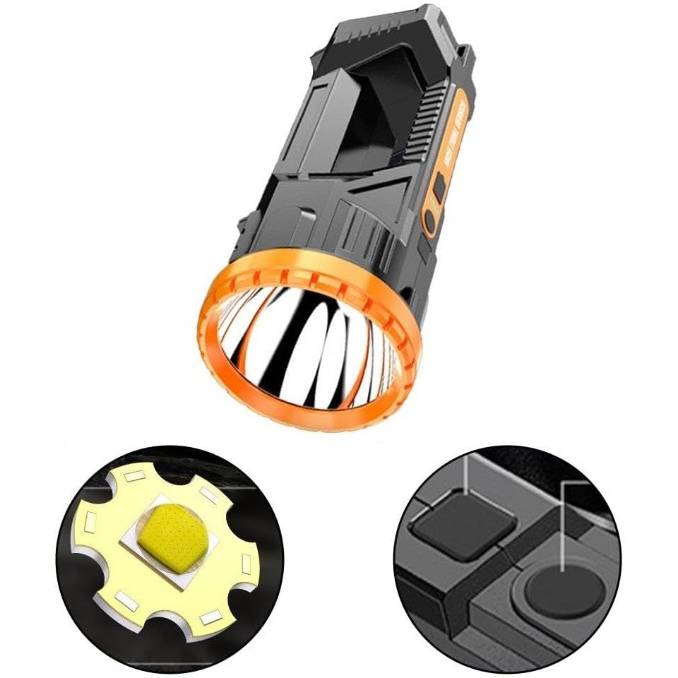 Lanternă LED Reîncărcabilă USB, 2 Surse de Lumină Frontală și Laterală COB, Autonomie 8-24h, 5W, Rezistentă la Șocuri, Material ABS, 23 x 10 x 10 cm, Galben