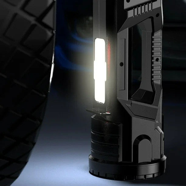 Lanternă LED Reîncărcabilă USB cu 2 Surse de Lumină și Tehnologie COB, Putere 5W, Autonomie 8-24h, Rază 200m, Rezistentă la Apă, Carcasă ABS, Indicator Baterie, 23 x 10 x 10 cm, Negru