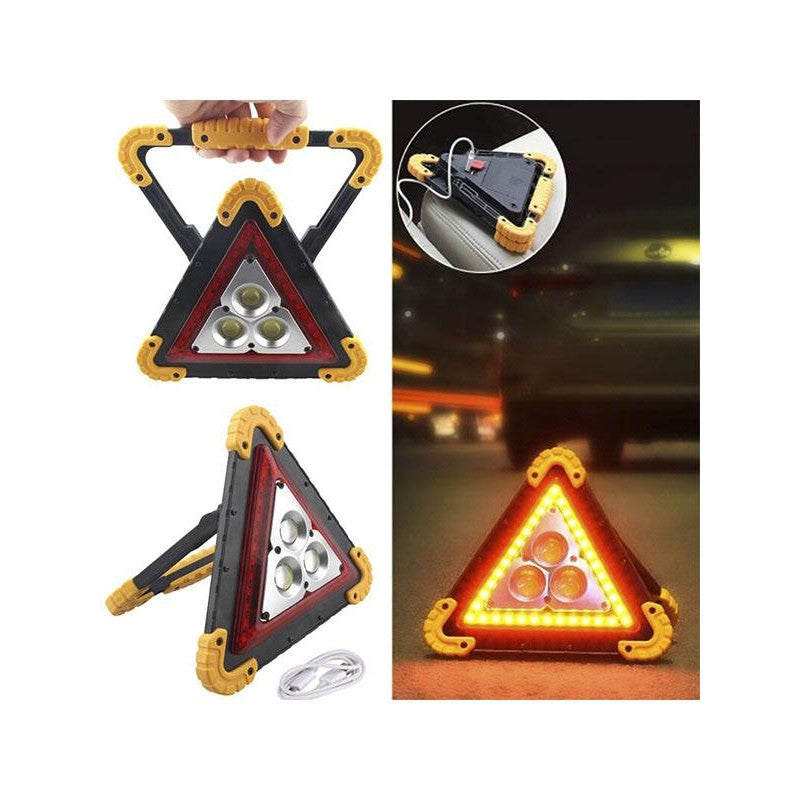 Triunghi Multifunctional de Avertizare, Lanterna LED COB, Impermeabil IP65, 800 lm, Portocaliu, USB si Micro USB, 2 x AA