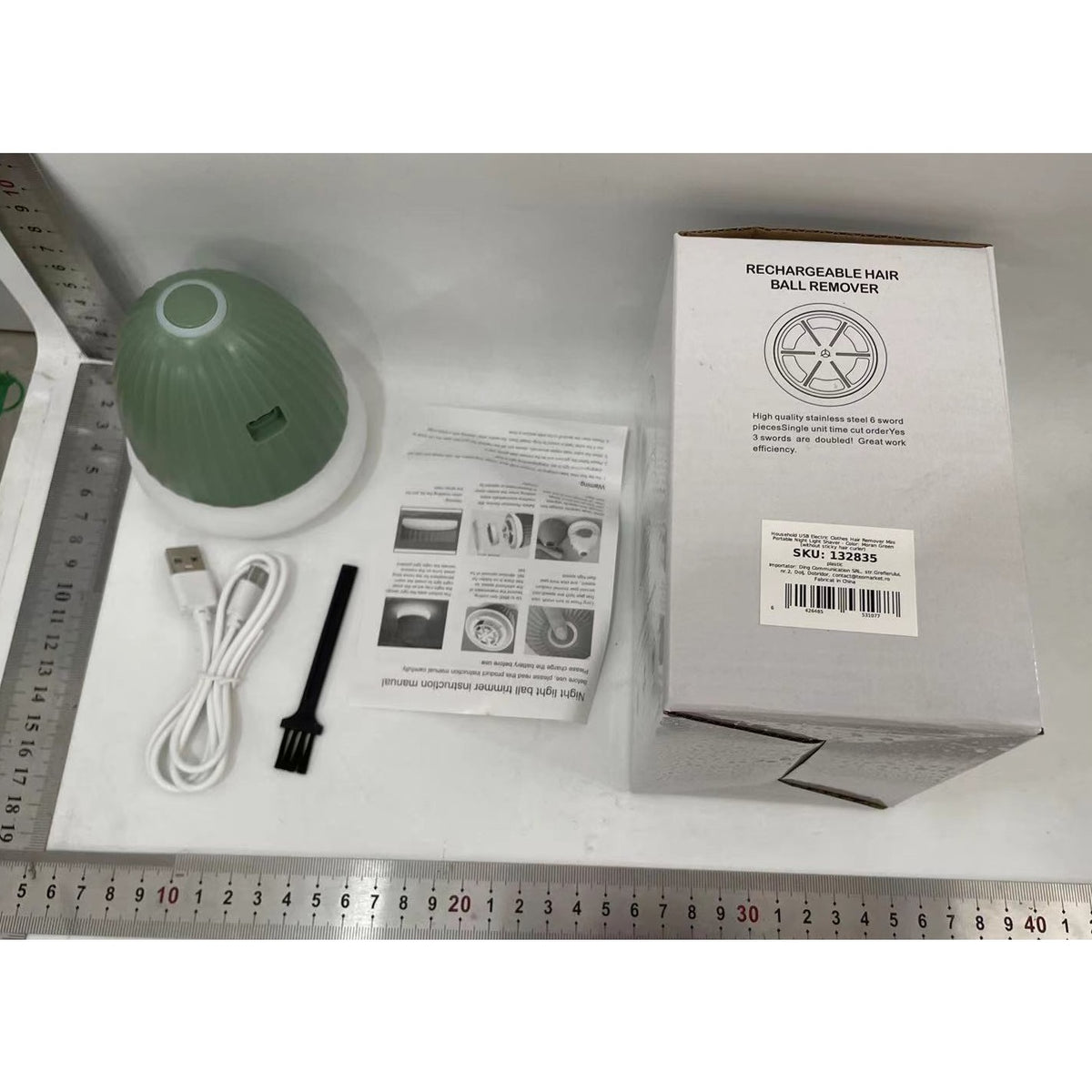 Aparat de Scame 2 in 1 cu Lampa de Veghe, Curatare Haine si Tesaturi, 6 Lame Otel Inoxidabil, 3 Trepte Putere, Reincarcabil USB Tip C, 4 W, 9 x 10 cm, Verde