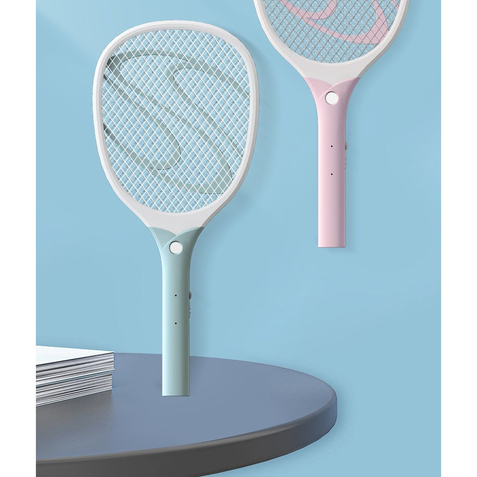 Paleta Electrica pentru Tantari si Muste, Sistem Anti-Insecte cu LED, Reincarcabila prin USB, Material Plastic, Alb-Albastru