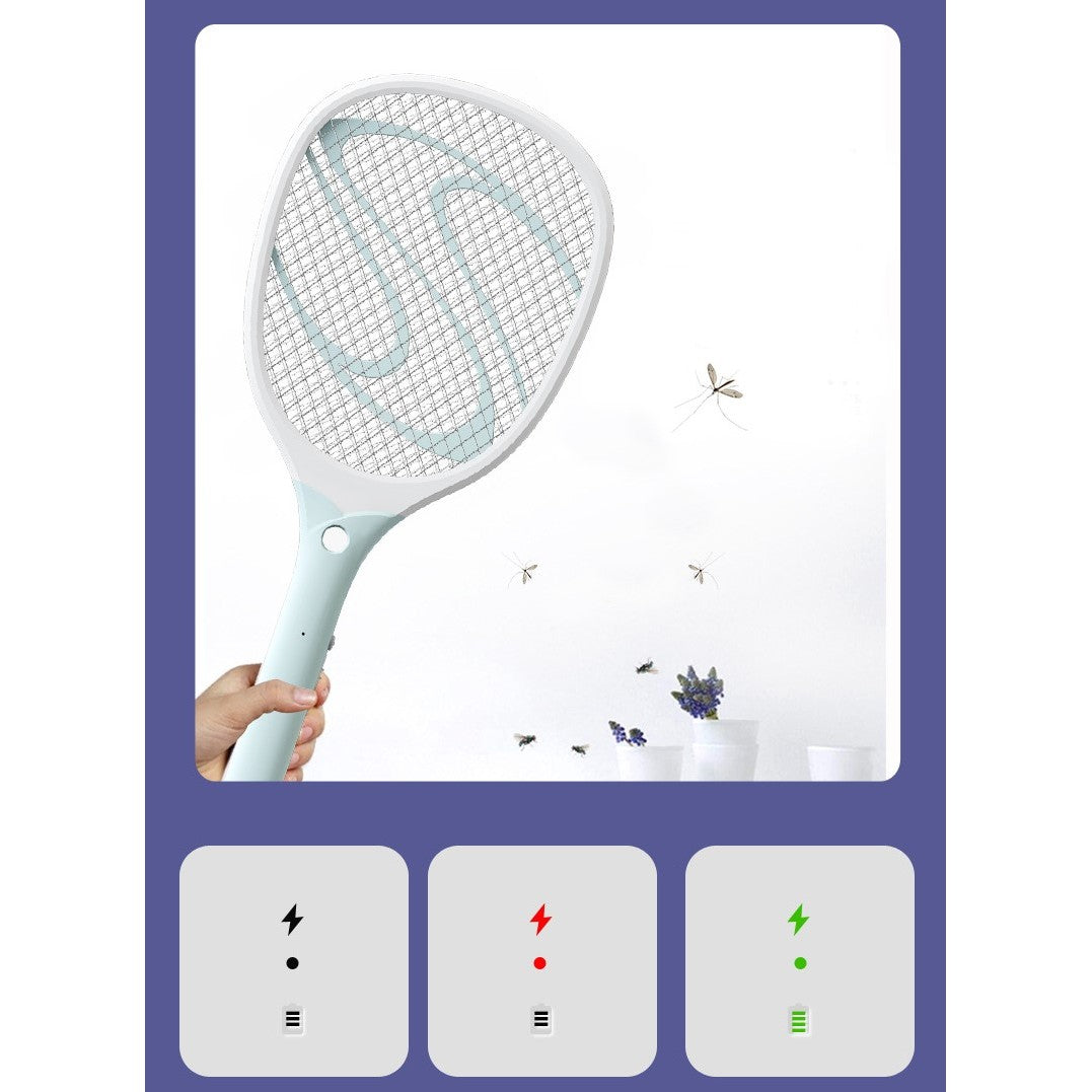 Paleta Electrica pentru Tantari si Muste, Sistem Anti-Insecte cu LED, Reincarcabila prin USB, Material Plastic, Alb-Albastru