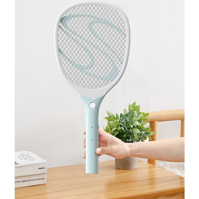 Paleta Electrica pentru Tantari si Muste, Sistem Anti-Insecte cu LED, Reincarcabila prin USB, Material Plastic, Alb-Albastru