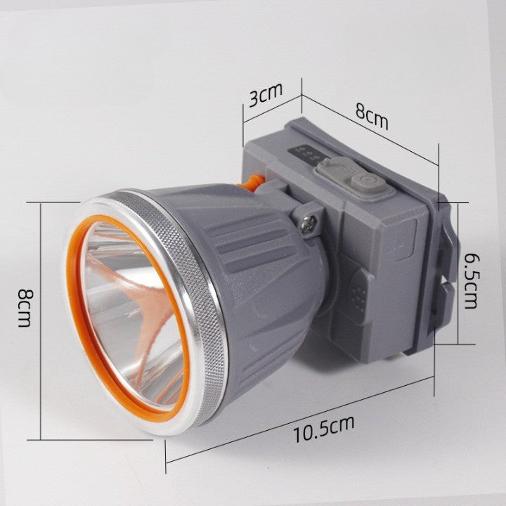 Lanterna Frontala LED cu Zoom Telescopic, Far de Cap Reincarcabil USB, Protectie la Apa IPX6, Banda Ajustabila pentru Camping si Pescuit, 10.5x8x6.5 cm, Gri